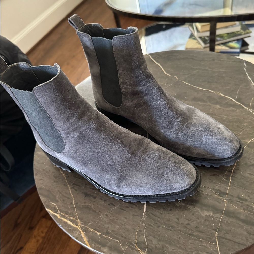 Gray suede short booties